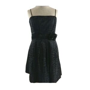 Vintage Black Strapless Fit & Flare Cocktail Dress Zebra Burnout Rose Belt sz 5